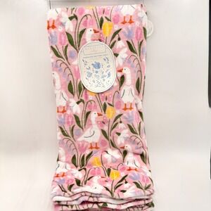 Blue Kettle Cottage Pink Goose Floral Velvet Plush Throw Blanket 60x70 NEW